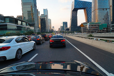 交通堵车摄影照片_北京国贸CBD交通