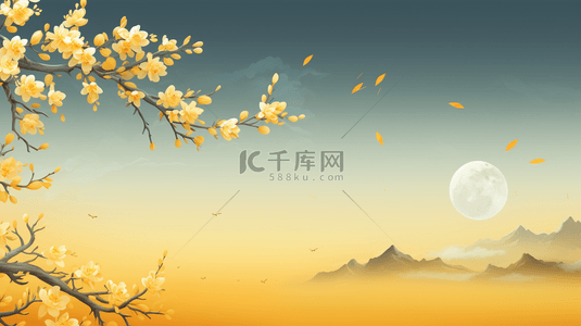 中秋节桂花树赏月边框背景30
