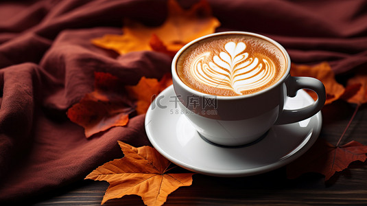 秋叶毯子上的一杯咖啡背景6