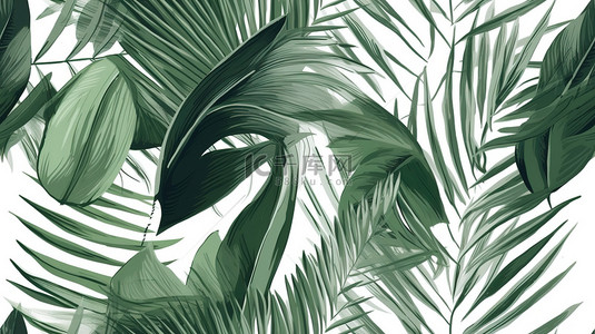 白色绿背景图片_热带植物棕榈叶白色背景19
