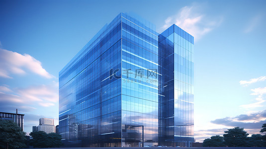现代商务城市背景图片_城市天际线的蓝色现代办公楼背景6