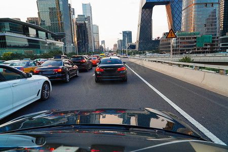 交通堵车摄影照片_北京国贸CBD交通