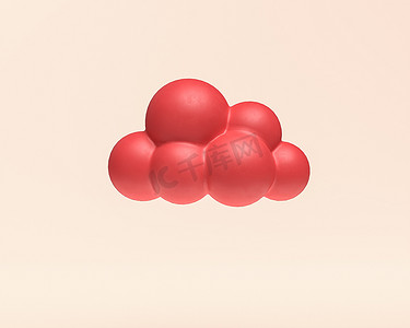 红色云摄影照片_迷你云，3D离子，红色扁平塑料，3D渲染，小红云