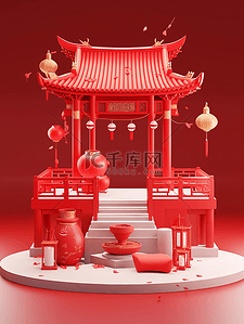 中国风背景图片_中国风红色背景春节新年海报展示台背景