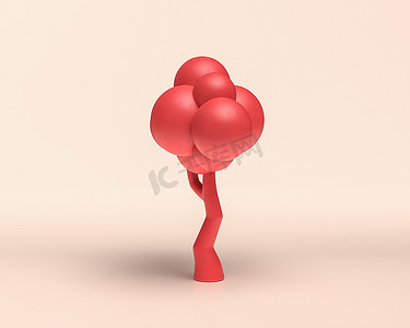 icon板块摄影照片_Cloud Tree, monochrome flat red color 3D Icon on light background, 3d Rendering for web