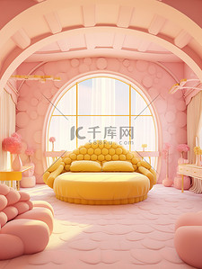 粉彩房间粉黄色家具背景3