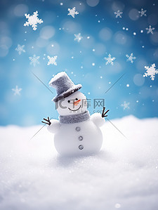 冬天节气一个雪人站在蓝色背景18