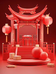 中国风红色背景春节新年海报展示台背景