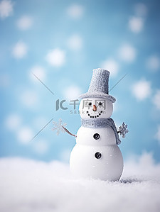 冬天节气一个雪人站在蓝色背景2