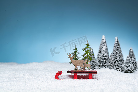 麋鹿圣诞摄影照片_松树和麋鹿