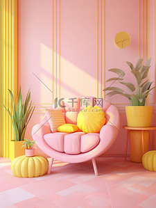 黄色浪漫背景背景图片_粉彩房间粉黄色家具背景14