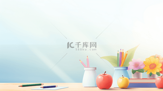 桌面文具背景图片_彩色开学季学生桌面简约背景