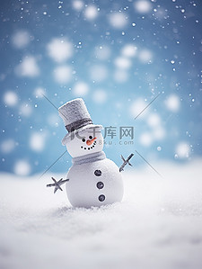 冬天节气一个雪人站在蓝色背景8