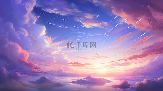 夕阳背景图片_日落淡粉色和紫色动漫天空20