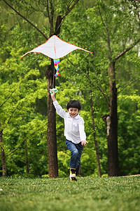 风筝摄影照片_一个小男孩在户外放风筝