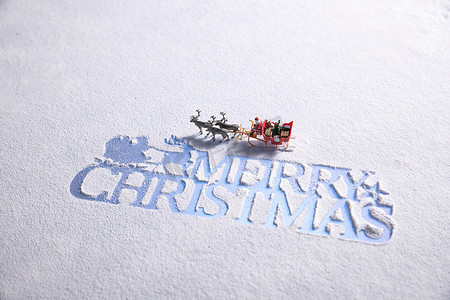 圣诞节英文和坐雪橇的圣诞老人
