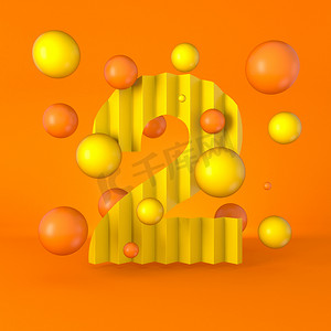 黄色字体背景摄影照片_温暖极小的黄色闪光字体2号二3D渲染图形隔离在橙色背景上