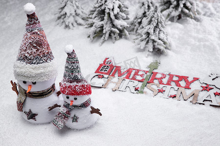 圣诞节白色英文摄影照片_雪地上的雪人