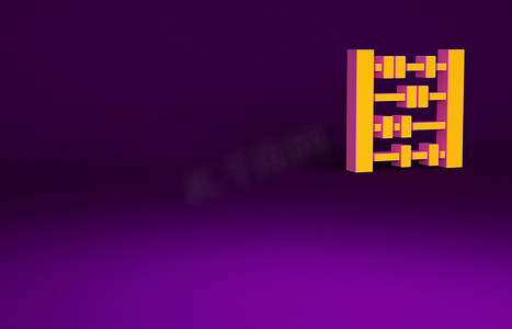 橙色算盘图标孤立在紫色背景。传统的计数框架。教育标志。数学学校最低纲领的概念。3D渲染3D插图.