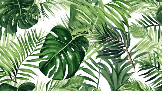 清新热带植物背景图片_热带植物棕榈叶白色背景9