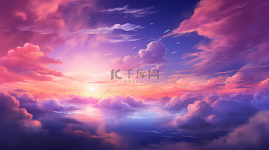 紫色日落背景图片_日落淡粉色和紫色动漫天空10