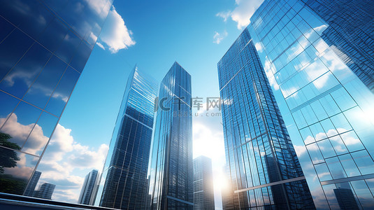 现代商务城市背景图片_城市天际线的蓝色现代办公楼背景20