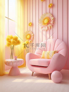 粉彩房间粉黄色家具背景5