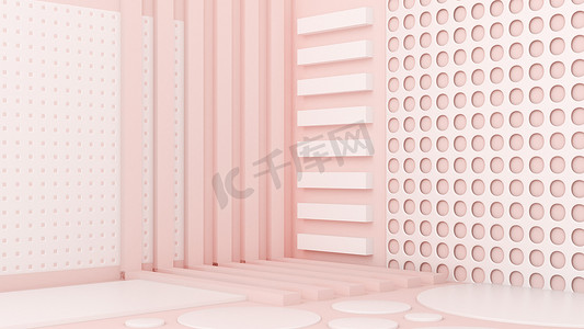 粉色白光背景，工作室和底座。3D说明，3D渲染.