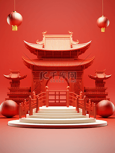 中国风背景图片_中国风红色背景春节新年海报展示台背景