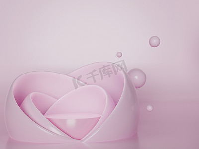 3D粉色讲台最小工作室背景。妇女化妆品香水时尚产品展示.