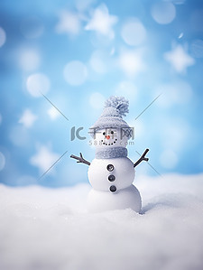 冬天节气一个雪人站在蓝色背景10