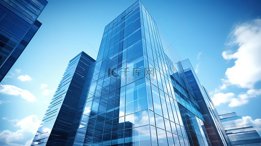 商务背景办公背景图片_城市天际线的蓝色现代办公楼背景14