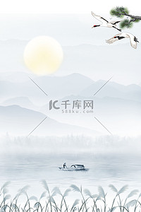 节气风景海报背景图片_白露节气清晨风景白色中国风背景海报