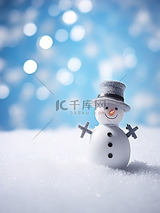 冬天节气一个雪人站在蓝色背景3