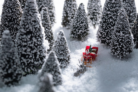 圣诞鹿图片摄影照片_雪地上驯鹿拉着圣诞老人