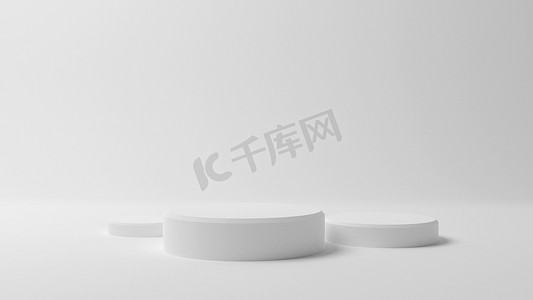 雅致的白色展示柜浮雕构图，展示产品的场景，3D插图