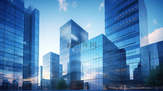 城市天际线的蓝色现代办公楼背景19