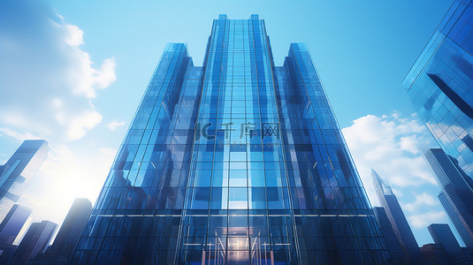 城市办公背景图片_城市天际线的蓝色现代办公楼背景17