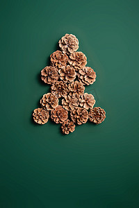 圣诞树装饰素材摄影照片_松果组成的圣诞树