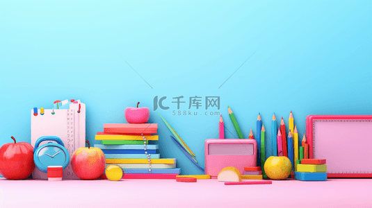 桌面文具背景图片_彩色开学季学生桌面简约背景