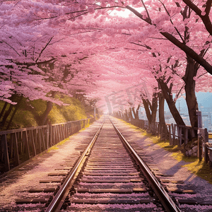 这是日本仙台的一个受欢迎的樱花景点樱花铁路
