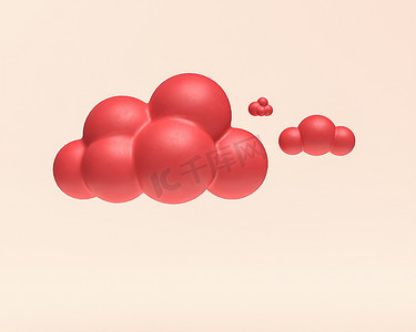 迷你云，3D离子，红色扁平塑料，3D渲染，小红云