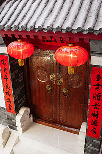中式花纹摄影照片_中式庭院门口