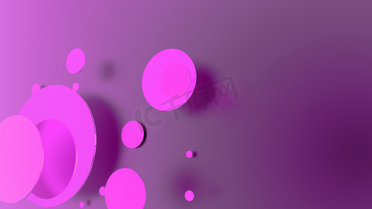 紫色金属和不透明的圆圈和圆筒的彩色背景.透明玻璃图形设计的背景.3D渲染说明
