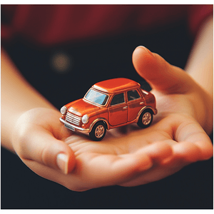 特写照片的手拿一个小汽车玩具