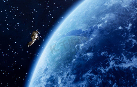中国航天日剪纸风摄影照片_宇航员遨游外太空