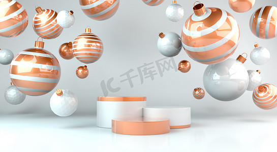 新年或圣诞背景，圣诞装饰和圣诞装饰品。3D渲染