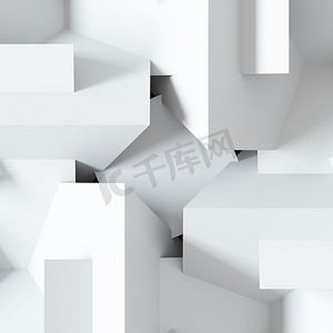 白色3D几何背景，中心。多方面的横幅。白色的大抽象。背景离心机模拟室内快门窗或装饰框架.背景。3D渲染