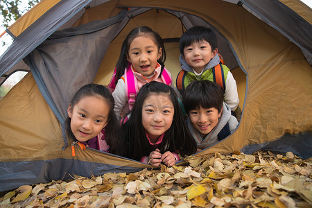 小学生在户外露营