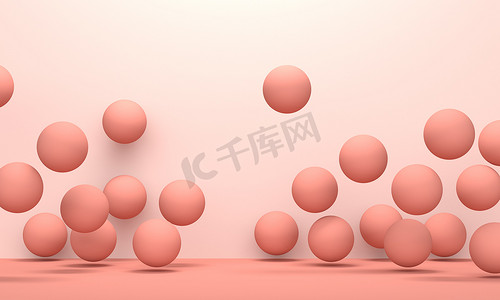 促销3d摄影照片_轻抽象背景与飞行珊瑚球。产品促销的备份设计.3d渲染